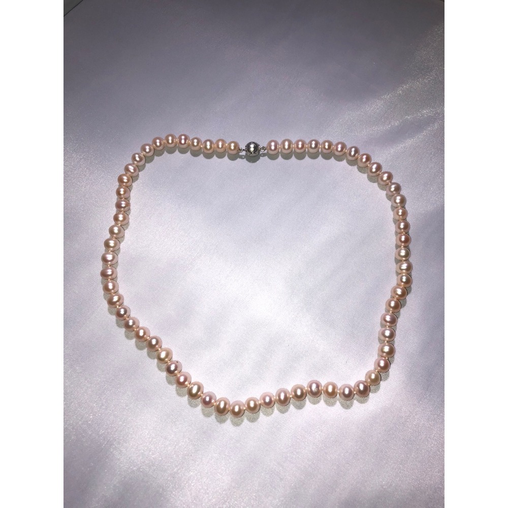 Pink Freshwater Pearl Strand Necklace Silver Tone Magnetic Clasp 18 Inch